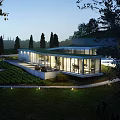 Modern Detached Villa With Green Roof Glass Windows And Pool In Natural Surroundings