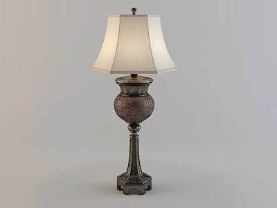 Vintage Table Lamp With White Fabric Shade And Decorative Ornate Base 3d model