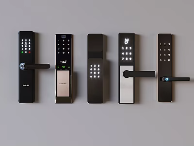 Various Modern Electronic Door Handles With Digital Keypad And Smart Features 3d model