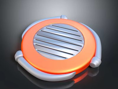 Modern Electronic Appliance With Circular Orange Silver Design And Striped Surface 3d model