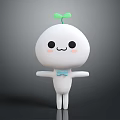 Cute White Cartoon Character With Green Seedling On Head And Blue Bow Tie Smiling