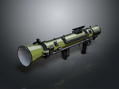 Green Military Rocket Launcher With Metallic Finish Grip And Sight Components Design 3d model