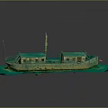 Vintage Ship Model Architecture With Green Roofs Yellow Walls And American Flag