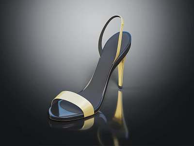 Fashionable Elegant Gold Black Peep Toe Stiletto Heel High Heels With Mirror Reflective Finish 3d model