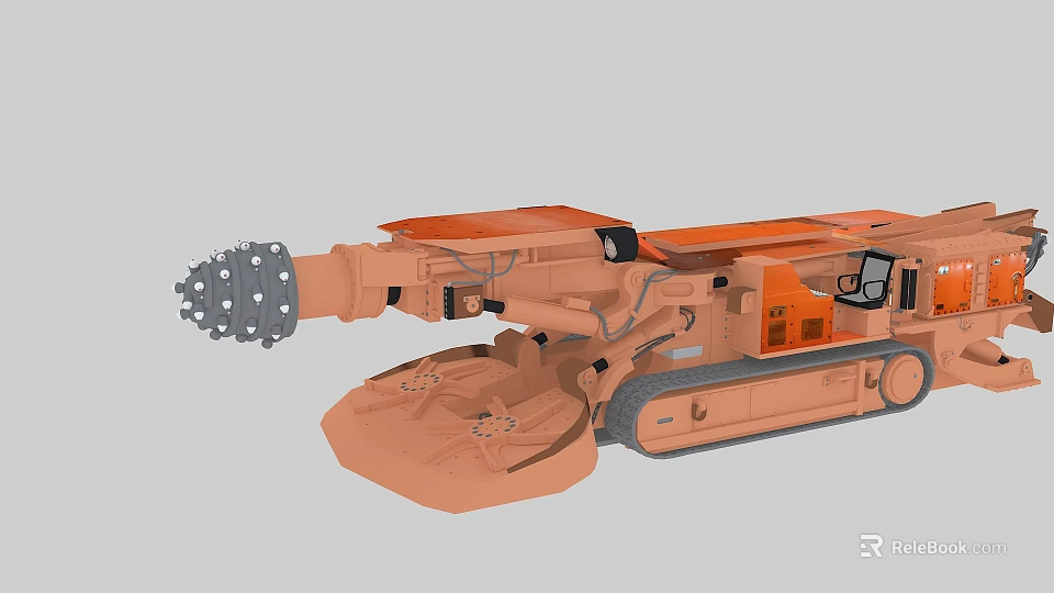 Orange Industrial Roadheader with Tracked Base Cutting Head and Operator Cabin for Mining Operations 3d model 