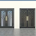 Art Deco Black Doors with Decorative Patterns and Glass Panel Design