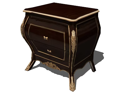 Dark Wood Bedside Table With Two Drawers And Gold Carved Accents 3d model