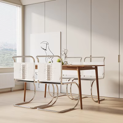 Modern Dining Table And Chairs Set In Bright Room With White Walls And Window Blinds 3d model