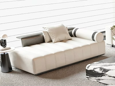Minimalist Upholstered Chaise Lounge In Beige With Black Armrests And Soft Cushion 3d model