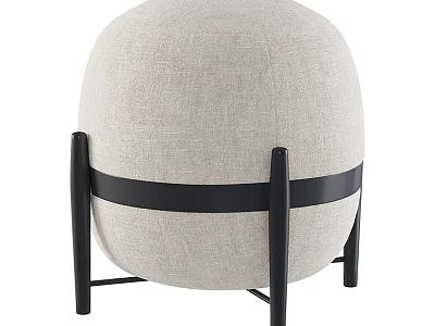 Modern Round Beige Fabric Sofa Stool With Black Metal Frame Design 3d model