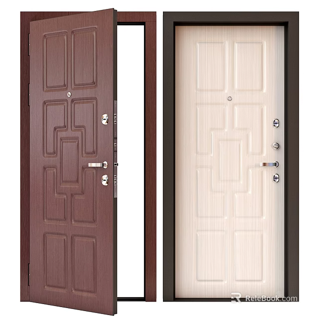 Brown And White Hinged Doors With Geometric And Rectangular Decorative Patterns For Home 3d model 
