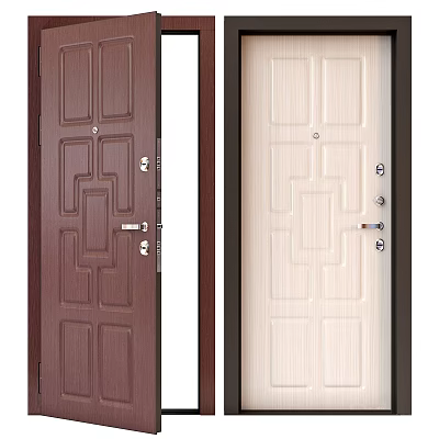 Brown And White Hinged Doors With Geometric And Rectangular Decorative Patterns For Home 3d model
