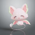 Cute Pink Cartoon Creature Character with Big Ears and Green Trimmed Wings in