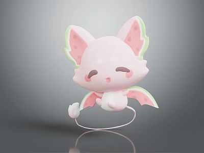 Cute Pink Cartoon Creature Character with Big Ears and Green Trimmed Wings in 3d model