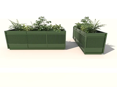 Green Stripe Design Garden Planters With Various Plants For Outdoor Decoration 3d model