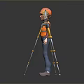 Construction Worker In Safety Helmet And Reflective Vest With Surveying Instrument On Tripod