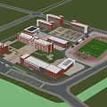 Modern School Campus With Spacious Buildings Sports Field And Lush Greenery