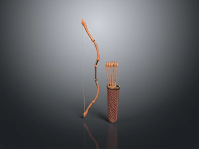 Traditional Wooden Bow with Arrows and Decorative Quiver Hunting Weapon Design 3d model