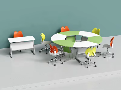Vibrant Round Table And Chair Set With Multicolor Seats And Rolling Casters 3d model