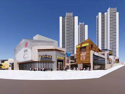 Vibrant Commercial Street With Mixed Architectural Styles Shops High Rise Buildings And Pedestrians 3d model