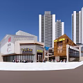 Vibrant Commercial Street With Mixed Architectural Styles Shops High Rise Buildings And Pedestrians