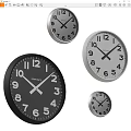 Modern Black Silver Clocks With Numeric Dials Classic Hands And Different Sizes 3d model