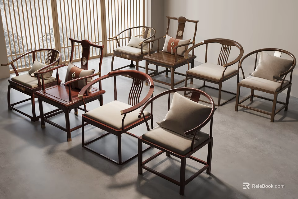Modern Traditional Wooden Dining Chairs With Upholstered Seats And Classic Back Designs For Interior 3d model 