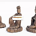 Traditional Handcrafted Wooden Bodhisattva Sculptures With Intricate Robes And Seated Posture