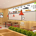 Casual Chinese Restaurant Interior With Wooden Walls Red Pendant Lights And Menu Board