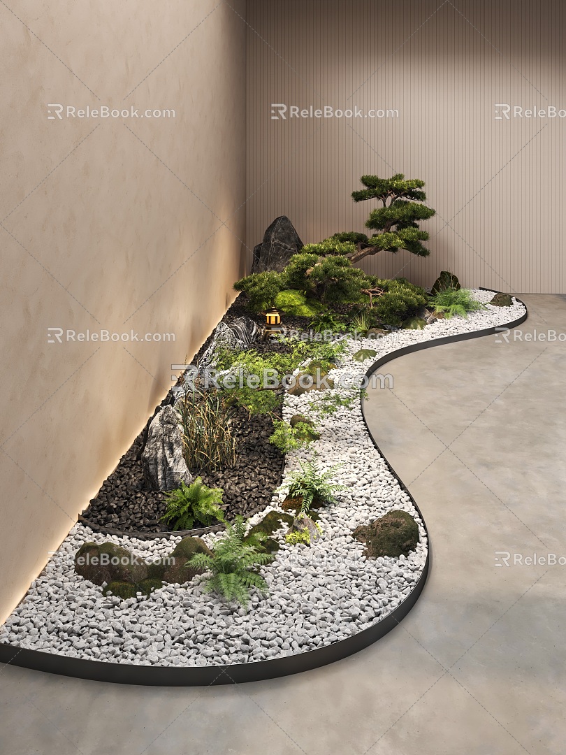 New Chinese Landscape Stone Moss Indoor Landscape Green Plant Shrub Bonsai 3d model