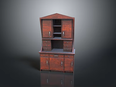 Traditional Dark Wood Storage Cabinet With Open Shelves Drawers And Doors 3d model
