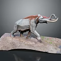 Detailed Wooly Mammoth Model With Long Tusks On Natural Rock Base