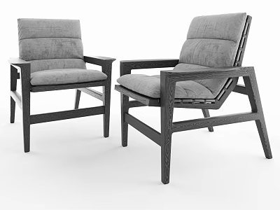 Modern Leisure Chairs with Gray Cushions and Wooden Frame in Minimalist Style 3d model