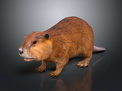 Realistic Beaver 3D Model With Brown Fur Standing On Dark Background 3d model