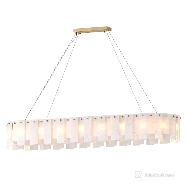 Modern Rectangular Chandelier With White Glass Shades And Gold Hanging Frame 3d model