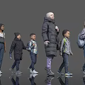 Group of People of Different Ages Walking Together Wearing Coats Jackets And Backpacks