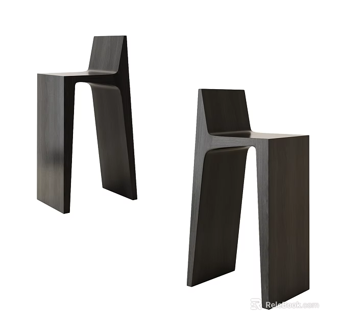 Modern Dark Wooden Bar Stools With Sleek Geometric Design And Stable Structure 3d model