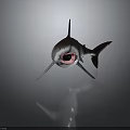 Realistic Shark With Open Mouth Gray Body Red Interior And Dark Fins On Gray Background