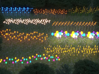 Colorful Outdoor Lights Decorative Flower Shaped On Garden Lawn At Night 3d model