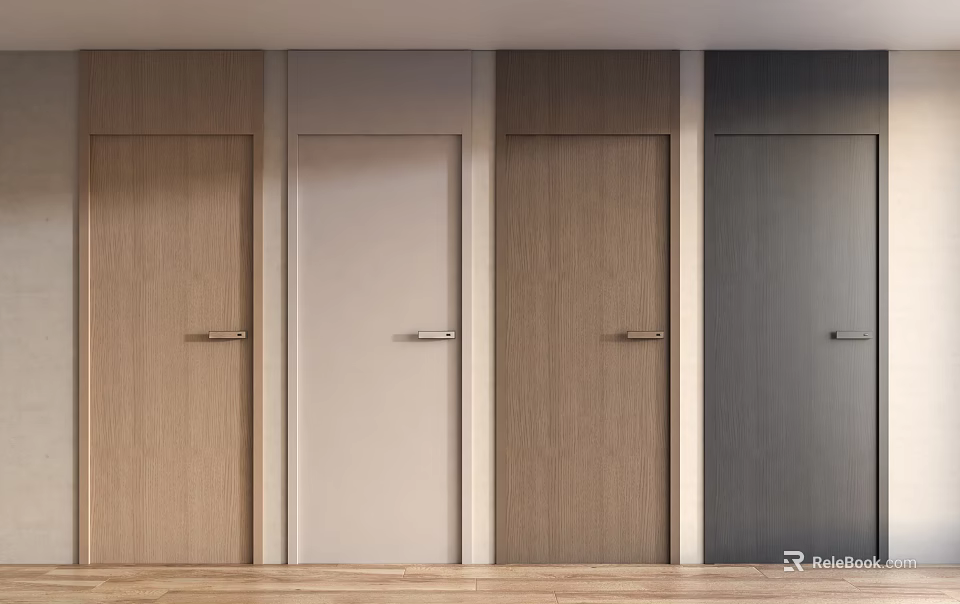 Modern Hinged Doors With Various Colors And Wooden Texture For Interior Design 3d model 