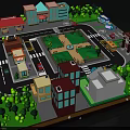 Aerial Urban Planning Layout Featuring Residential Commercial Buildings Roads Green Spaces and Trees