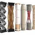 Various Decorative Columns With Modern Textured And Patterned Designs For Interior Decor 3d model