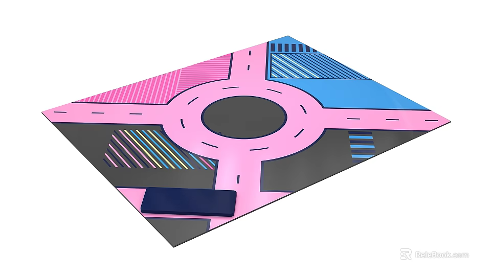 Colorful Traffic Themed Floor Sticker With Circular Pink Zone And Blue Gray Areas 3d model 