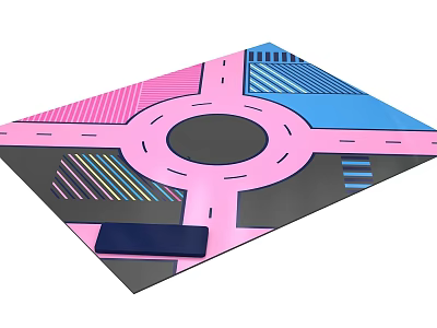 Colorful Traffic Themed Floor Sticker With Circular Pink Zone And Blue Gray Areas 3d model
