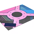 Colorful Traffic Themed Floor Sticker With Circular Pink Zone And Blue Gray Areas