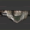 Ancient Stone Arch Structure With Green Water Moss Stones And Rough Wall