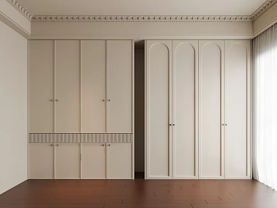 Elegant Modern White Wardrobe Design With Arched Cabinet Doors And Storage Drawers 3d model