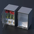 Compact Refrigerators Freezers With Transparent Door Bottled Drinks And Open Door Empty Interior Shelves