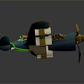 Colorful Toy Airplane Model With Blue Body Green Accents And Gold Propeller