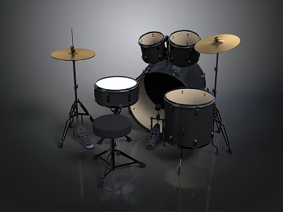 Complete Musical Drum Set With Drums Cymbals Stands And Stool For Household Use 3d model